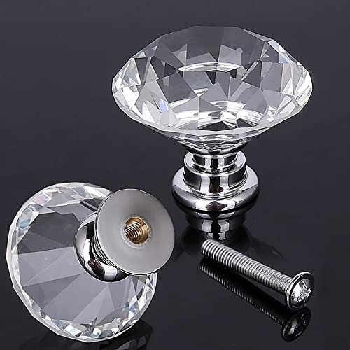 Akstore 6 Pcs Crystal Glass Cabinet Knobs 30mm Diamond Shape Drawer Kitchen Cabinets Dresser Cupboard Wardrobe Pulls Handles (40mm,6pcs, Clear) - color: Clear, size: 40 mm