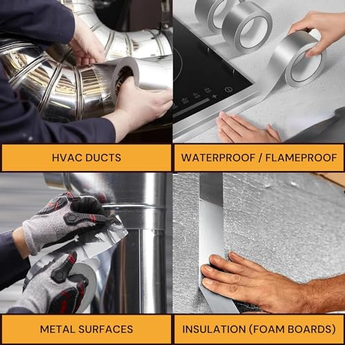 4 Pack Buck Aluminum Foil Tape – 3 Inch x 216ft (72 yd), 3.6 Mil – HVAC Tape for Ductwork, AC, Dryer Vents & Insulation – Silver Foil Tape for Metal Repair, Exhaust Sealing & Air Conditioning - size: 3 Inch, style: 4 Pack