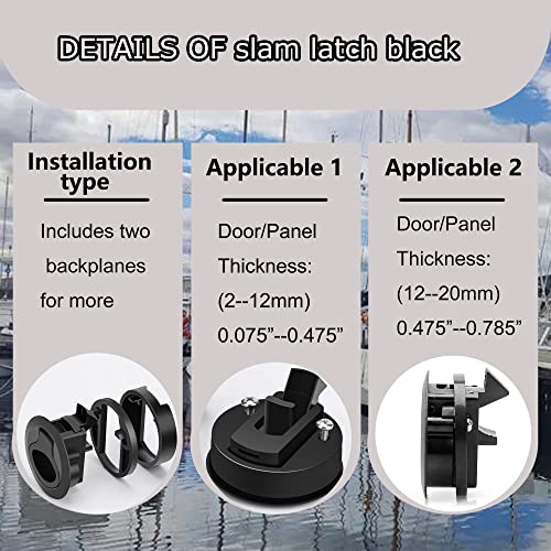 Slam Latch 2'' Flush Pull Latch Black Plastic Nylon Handle for Hatch Door Cabinet Hardware on RV Boat Camper Trailer Fit 2mm-20mm,Pack of 2