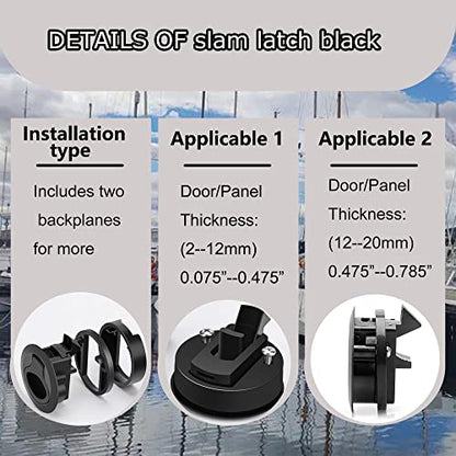 Slam Latch 2'' Flush Pull Latch Black Plastic Nylon Handle for Hatch Door Cabinet Hardware on RV Boat Camper Trailer Fit 2mm-20mm,Pack of 2
