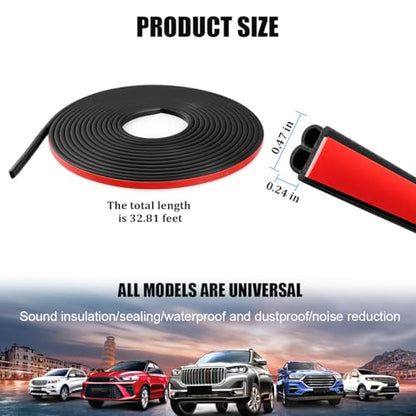 Double Layer Car Door Rubber Seal Strip, 32.80FT 2 Holes Noise Insulation Automotive Sealing Strip Stickers, Self-Adhesive Vehicle Stripping Edge Protector Accessories, Universal Fit