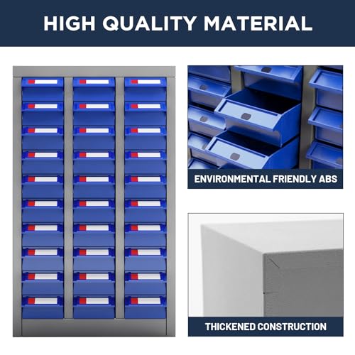 biosp 30 Drawers Bolt and Nut Tool Storage Cabinet Parts Cabinet Hardware Organization Shelves Bolts Bin Tool with ABS Material Drawer Label Stickers for Tool Hardware Storage, Grey