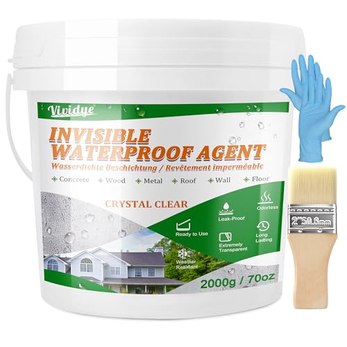 Waterproof Sealant 70oz, Transparent Waterproof Coating for Roof, Floor, Window, Bathroom, Concrete,Wood, Invisible Water Proof Agent＆Foundation Leak Repair Adhesive for Indoor/Outdoor Use Water-Based - color: Transparent, 70oz