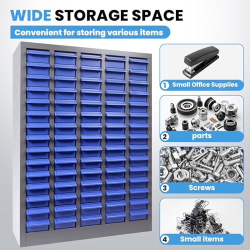 75 Drawer Nut and Bolt Organizer Cabinet, Small Parts Storage Cabinet Bolt Bin with Dividers & Labels, 26"X 9"X 36" Steel Frame Tool Organizer Parts Cabinet for Garage Hardware & Screw Storage - size: 75-Drawer