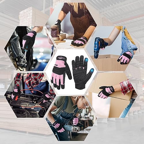 AIGEVTURE Women's Pink X Small Flexible Breathable Grip Safety Mechanic Touch Screen Yard Work Gloves - color: Sakura Pink-black-grip, size: X-small (Pack of 1)