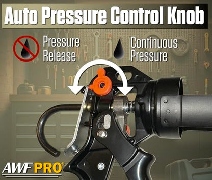 AWF PRO 29 oz Dual Thrust Caulk Gun, 25:1 or 12:1 Thrust Ratio, No Drip, Rotating Barrel, Comfort Grip, with Built-In Puncture Tool - size: 29 oz, style: Pack of 1