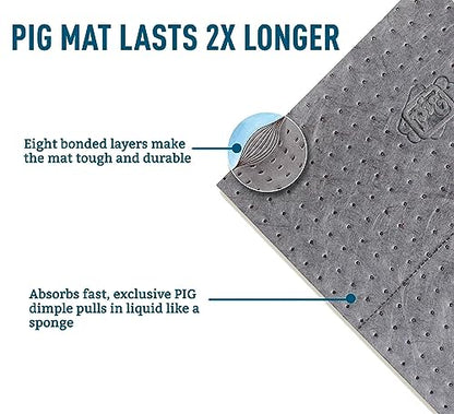 PIG Absorbent Mat Roll for Oil and Other Liquids - 1 Mediumweight Mat Roll - 10" x 25' - Absorbs up to 1.75 Gallons per Roll - PM50572 - size: 10" W x 25' L