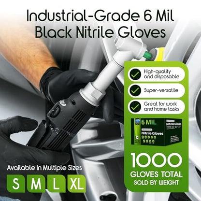 Inspire Black Nitrile Gloves HEAVY DUTY 6 Mil Nitrile Chemical Resistant Medical Cooking Cleaning Disposable Black Gloves - size: XL, style: Black 6mil Case of 1000