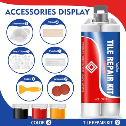 Tile Repair Kit - Color Match Porcelain Repair Paste for Bathtub, Sink, Ceramic, Marble, Granite, Quartz & Acrylic - Fixes Cracks, Chips, Holes, Scratches & Dents - Reattaches Missing Pieces - 3.4 oz