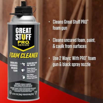 Great Stuff Pro Gaps & Cracks 24 oz Complete Kit – 12-Pack Foam Sealant with AWF PRO 2 ft Professional Spray Foam Gun & 2 Cans of Great Stuff Pro Cleaner - style: 2 ft Pro Gun
