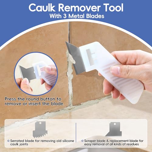 Goopreen Caulking Tool, 11 PCS Silicone Caulking Tool Kit, Caulk Remover Tool with 3 Metal Scrapers & Caulking Guide, Caulking & Grout Tools for Kitchen, Bathroom, Window, Sink&Tile Sealant Finishing