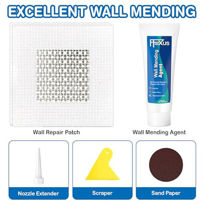 Drywall Repair Kit – 4.23 oz Fast-Dry Putty Tube with 2 × 2″ Wall Patch Mesh, Scraper & 2 × P180 Sandpapers | Quick-Dry Spackle & Sheetrock Crack Filler for Wall, Ceiling & Plaster Hole Repair - color: 1 Tube & 2 Wall Patches
