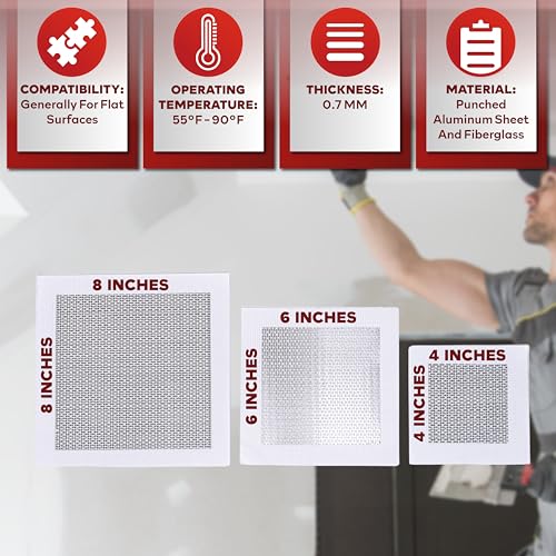 XFasten Drywall Repair Kit 12-Pack 4/6/8 Inch Aluminum Dry Wall Repair Patch Kit, Wall Patch Kit for Holes Drywall, Sheetrock Repair Kit, Ceiling Mesh Self-Adhesive Drywall Hole Repair Kit