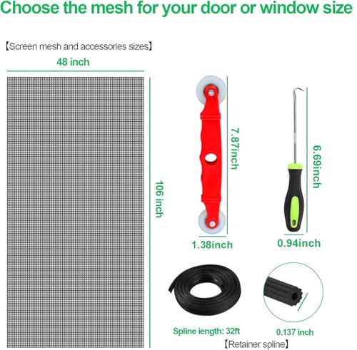 QWR Pet Proof Window Screen Replacement Kit, 39"x118" Durable High Hardness Screen Mesh Replacement Window Screens Repair Kit for Sliding Screen Door,Patio and Windows.(Folded Package with Tool Kit) - size: 39''x 118''-folded/With Tool Kit