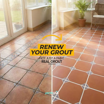 PentaUSA Tile Grout Repair Kit - White Premixed Acrylic Sanded Grout, Water-Resistant Grout Filler for Bathroom&Shower, Kitchen Floor, Fast Drying, with Applicator, 13.4 oz (380g) - style: White