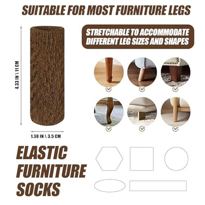 16 PCS Brown Furniture Leg Socks - Spiral Knitted Chair Leg Floor Protectors for Hardwood Floors - High Elastic Bar Stool Chair Leg Covers Furniture Caps Set for All Shapes - size: 16 Pcs Brown Spiral