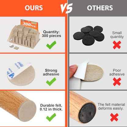 Felt Furniture Pads 300 Pieces, Furniture Pads for Hardwood Floors, Floor Protectors for Furniture Legs, Felt Pads for Furniture Beige - size: 300pcs Beige New