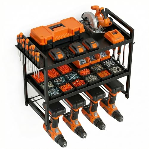 Tool Organizer–drill rack-Wall Mounted–3-Tier–66 lb Capacity–Suitable for Cordless Tool Storage