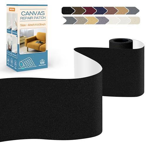 KING MOUNTAIN Canvas Repair Tape,Outdoor Gear Patch, 4×63 Inches,Waterproof,Self-Adhesive for Repairing Boat Covers,Sun Shades,Sofas,Tents,Lounge Chairs,Awnings (Black) - color: Black, size: Canvas-4"w×63"l