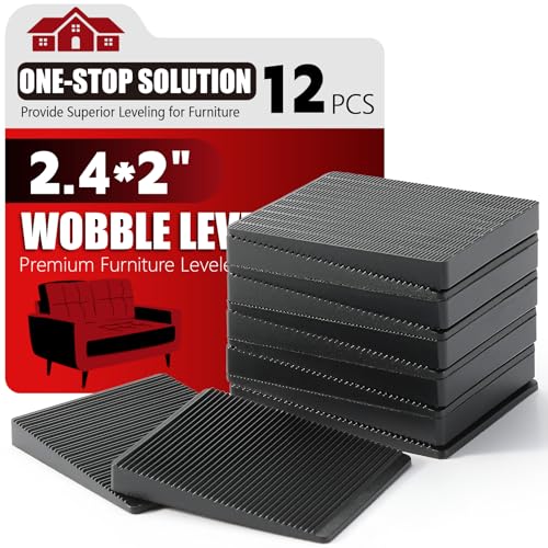 Furniture Leveler 12pcs Kit Size Variety | Multi-Purpose Rubber Shim for Leveling Feet Stable | Anti-Wobble Pad for Uneven Table, Dresser Leg, Toliet and More Furniture | Prevent from Wobbling - color: Black-12pcs, size: 2.4*2.0*0.28inch