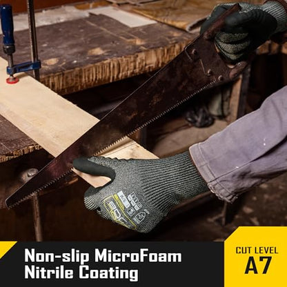 COOLJOB ANSI A7 Cut Resistant Gloves, Cut Proof Work Gloves with Grip, Touchscreen, for Men and Women, Used for Construction, Warehouse, Glass Handling, Wood Work, Grey Small, 12 Pairs - size: Small, style: A7 Pack of 12