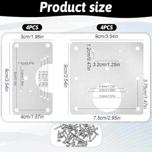 8 PCS Stainless Steel Sliver Cabinet Hinge Repair Plate Kit, Door Hinge Repair Plates Hinges Repairs Fixing Plates Metal Door Hinges Repairs with Mounting Screws Bracket Replacement Kit for Furniture