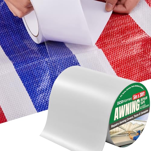 Awning Covers & Tarp Repair Tape - Waterproof Self Adhesive Patch Repair Kit | Patch Tapes for Awnings, Outdoor Canopies, Patio Window Awnings, Gazebos, Tents, RV, Canvas, Boat Covers (Transparent 5") - color: Clear Transparent, size: 5 Inch By 30 FT