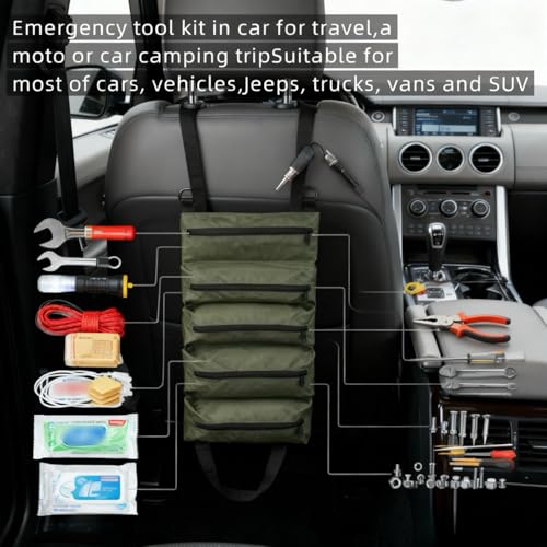 Tool Bag Roll Up,Heavt Duty Tool Organizer Portable Tool Storage Bags Waterproof Oxford Cloth-Zipper Pouch for Men Mechanic, Electricians, Repairman, Green