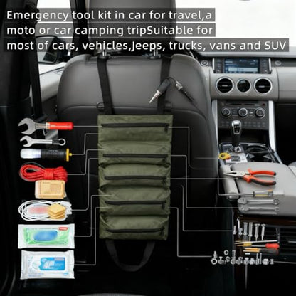 Tool Bag Roll Up,Heavt Duty Tool Organizer Portable Tool Storage Bags Waterproof Oxford Cloth-Zipper Pouch for Men Mechanic, Electricians, Repairman, Green