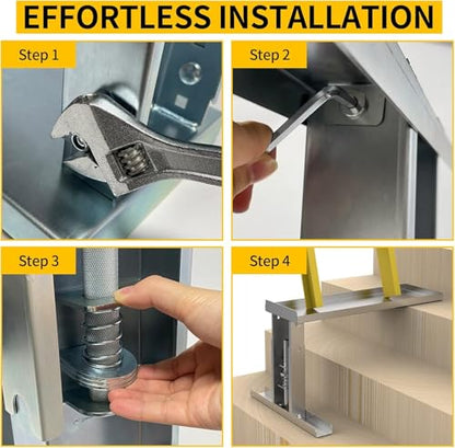 Ladder Extender, Stabilizer & Leveler Pro - Adjustable 9.7-17.6 Inch for Stairs, 500 lbs Capacity, Anti-Slip Design (Silver)