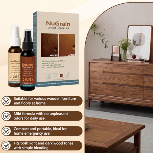 NuGrain Wood Repair Kit, Professional Wood Floor Scratch Repair, Floor Cover Nicks and Scratches, Hides Minor Defects, Restore a Finish for Wood (1 Pack)