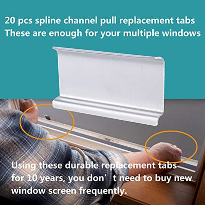 Durable Window Screen Spline Channel Pull Lift Tabs, Aluminum Anti-UV Don’t Broken Like Plastic Pull Tabs in Sunlight, Sliver, C Shape, 20 PCS