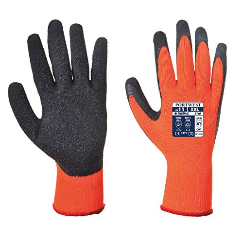 Portwest A140 Thermal Outdoor Cold Protection Glove with Crinkle Latex Grip ANSI - color: Orangeblack, size: Large