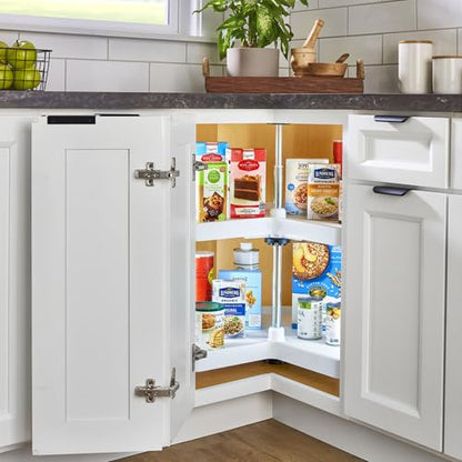 Rev-A-Shelf 2 Tier Kidney Cut Lazy Susan for Corner Base Cabinets, Plastic, 32" Double Shelf Swivel Kitchen Spice/ Can Organizer, White, 3472-32-11-52 - size: 32 inch