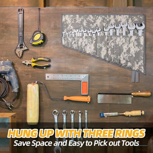 16 Pocket Wrench Roll Organizer, Rolled Tool Pouch Bag with Water Proof Oxford Cloth, Light Camouflage - color: Light Camouflage