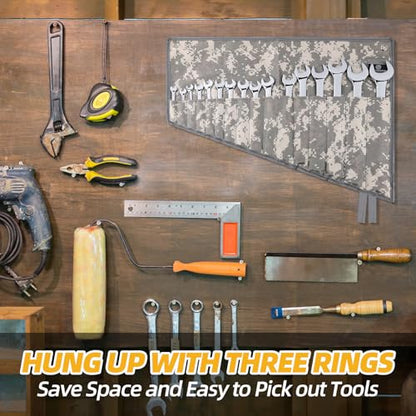 16 Pocket Wrench Roll Organizer, Rolled Tool Pouch Bag with Water Proof Oxford Cloth, Light Camouflage - color: Light Camouflage