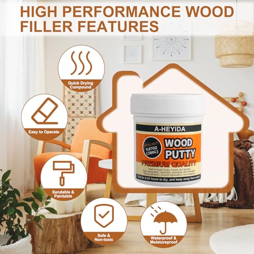 Walnut Wood Filler Putty - Paintable, Stainable Wood Repair Putty for Cracks & Holes on Furniture, Hardwood Floor, Door, Cabinet - Scratch Repair Kit (9.87 Ounce)