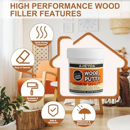 Walnut Wood Filler Putty - Paintable, Stainable Wood Repair Putty for Cracks & Holes on Furniture, Hardwood Floor, Door, Cabinet - Scratch Repair Kit (9.87 Ounce)