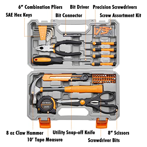 CARTMAN Home Tool Set Kit, Basic Household Hand Tools with Storage Case Light Orange - color: Light Orange