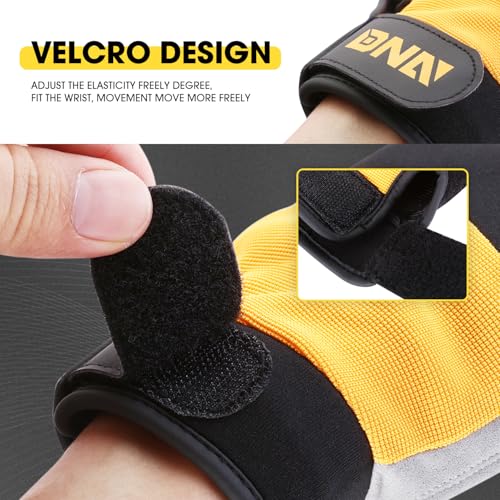DNA MOTORING 2pair Multi-Purpose Utility Machanic Gloves, Flexible Breathable Touch Screen Performance Padded Knuckles Palm Work Gloves, Yellow/Gray, TOOLS-00583 - color: Yellow-2pair