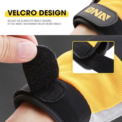 DNA MOTORING 2pair Multi-Purpose Utility Machanic Gloves, Flexible Breathable Touch Screen Performance Padded Knuckles Palm Work Gloves, Yellow/Gray, TOOLS-00583 - color: Yellow-2pair