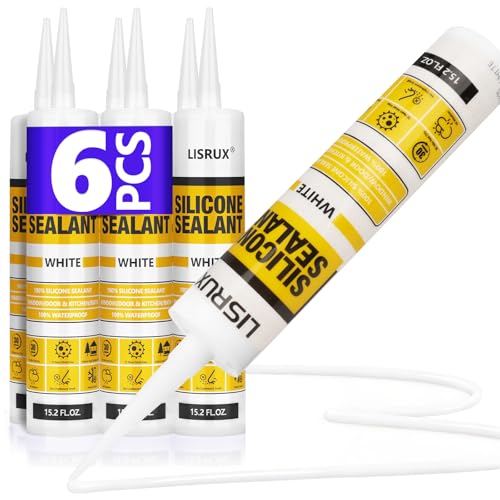LISRUX Advanced Silicone Caulk for Window & Door, White, 15.2 fl oz Cartridge, 6 Pack - 100% Waterproof Silicone Sealant Indoor Outdoor Caulking, UV Resistant, Stronger Adhesion, Shrink & Crack Proof - size: 6p