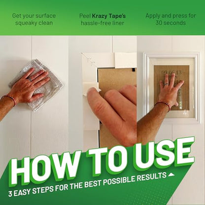 Krazy Tape Clear Double Sided Mounting Tape for Painted Surfaces, 1"x3", Pack of 4 Pre-Cut Transparent Adhesive Strips for Painted Walls, Wood, Metal & More