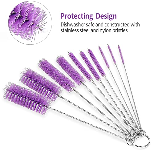 CiaraQ Bottle Cleaning Brushes, 8 Inch Nylon Tube Brush Set, Cleaner for Narrow Neck Bottles Cups with Hook, Set of 10pcs. - color: Purple, size: 8.0 Inch (10pcs)