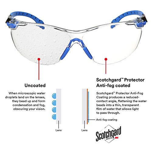 3M Safety Glasses for Men and Women, Solus 1000 Series, ANSI Z87, Scotchgard Anti-Fog, Clear Lens, Low Profile, Blue/Black Frame - size: Single, style: Clear Lens, Blue/Black Frame