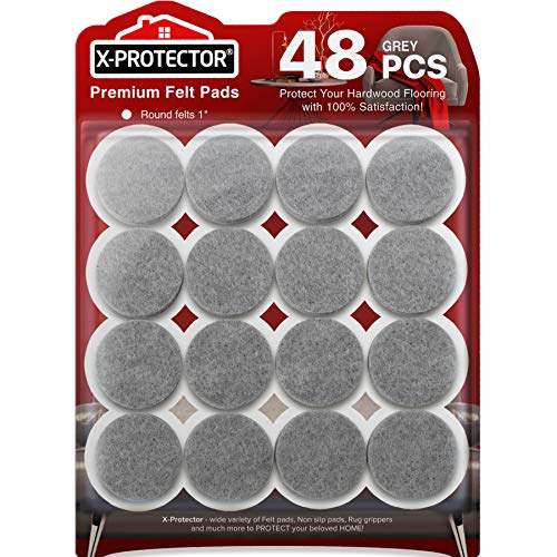 Felt Furniture Pads X-PROTECTOR - 48 Premium Felt Pads Floor Protector - Chair Felts Pads for Furniture Feet Wood Floors - Best Furniture Pads for Hardwood Floors - Protect Your Hard Floors! (Grey) - size: 48 Pcs 1" Grey, Round