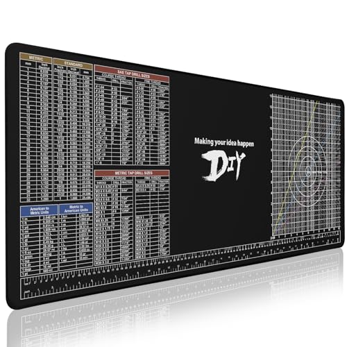 Rubber Work Mat 100cm×40cm, Rubber Cutting Pad with Standard Metric Conversion Charts Tap Drill Sizes Reference, Bench Mat for Handicraft/Mechanical/Woodworking/Sewing Enthusiasts
