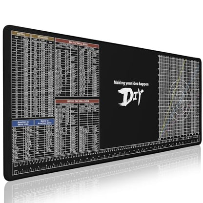 Rubber Work Mat 100cm×40cm, Rubber Cutting Pad with Standard Metric Conversion Charts Tap Drill Sizes Reference, Bench Mat for Handicraft/Mechanical/Woodworking/Sewing Enthusiasts