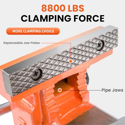 Forward Bench Vise 8 Inch Ductile Iron Bench Vice with 360 Degree Swivel Base and Channel Steel Guide Bar 30808 (8") - size: 8 Inch