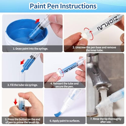 Refillable Touch Up Paint Pen Set 3 Paint Touch Up Pens Fillable Pens with 3 Syringes & 3 Brush Heads (Fine, Round, Flat) for Walls, Wood, Furniture, Cabinets, DIY